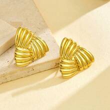 1 Pair Fashionable Striped Interwoven Triangle Stainless Steel Earrings, Versatile Plated Gold Earrings For Women - Multicolor - View 2