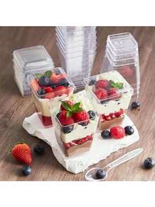 100pcs 5oz Plastic Dessert Cups With Lids And Spoons, Clear Parfait Cups, Pudding Cups, Mini Party Serving Cups For Appetizers, Fruit, Yogurt, Ice Cream, Suitable For Christmas, Halloween And Other Occasions
