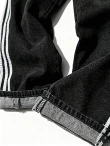 Y2kBaggy Jeans Men Vintage Striped Jeans Men Relaxed Fit Casual Streetwear For Skater Stripe Wide Leg Denim Pants Y2k - 黑色 - 查看 8