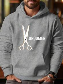 Sudadera con capucha estampada para cortadora de pelo de hombre - Ropa de trabajo profesional para peluquería de mascotas con bolsillos, corte holgado, lavable a máquina, adecuado para barberos y peluqueros de mascotas (Estilo otoño-invierno) - Negro - Ver 8