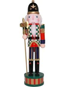 15 Inch Christmas Nutcracker Ornament Checkered Wooden Soldier Figure Festive Collectible Nutcracker Gift Suitable For Table, Desktop, Fireplace Decoration Christmas Party Supplies - Rìu - Xem 5