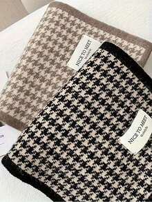 2pcs/1pc Unisex Autumn/Winter Knitted Houndstooth Scarf, Warm & Versatile Neck Warmer, Suitable For Business & Casual Outfits - Multicolor QNG - View 7