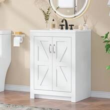 Vabches Bathroom Vanity With Sink Set,  24 Inch / 30 Inch Modern Bathroom Cabinet With Ceramic Basin & Doors, Freestanding Storage Cabinet With Adjustable Shelf, Vintage Vanity With Ceramic Sink, White - trắng - Xem 1