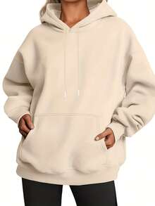 4pcs Women's Casual Hooded Sweatshirt - Women's Outdoor Sweatshirt, Solid Color, Regular Fit, Long Sleeve, Front Pocket Pullover, Versatile For Office And Casual Wear, Street Style Essential, Minimalist Design, Durable Construction, Unisex Style, Urban Style, Suitable For Holiday Gifts - 彩色 - 查看 15
