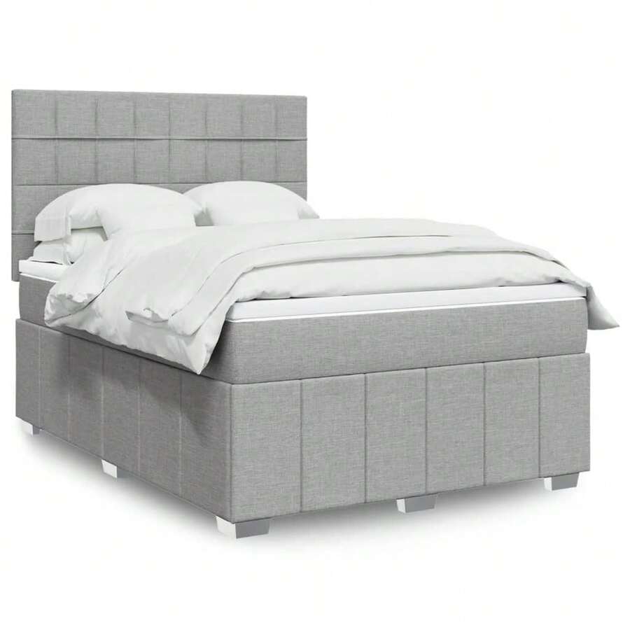 vidaXL Boxspringbett Mit Matratze, Hellgrau, 140x200 Cm, Stoff - Grey - View 1
