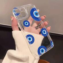 1pc Transparent Phone Case With A Blue Evil Eye Design For Various For  Models Including For  16, For  13, For  15 Pro Max, For  14 Pro, And Charm-Free Valentine's Day Phone Cases  Case  17 Pro Max Case  16 Case - 混合色 1 - 查看 1