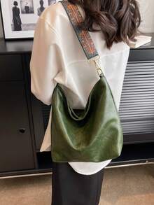 Bohemian Style, Large Capacity Tote Bag, Retro Wide Strap Shoulder/Crossbody Bag, High-Quality Commuter Bucket Bag. - Multicolor - View 8