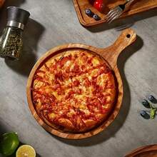 1pc Acacia Wood Cheese Board, Round Kitchen Cutting Board With Handle, Suitable For Meat, Cooked Food, Vegetables, Fruits, Cheese, Pizza, Snacks, 15.96*12.02 Inches And 11.8*7.8 Inches, Ideal For Family Gatherings, Restaurants, Kitchen Utensils, Kitchen Supplies, Tabletop Decor, Suitable For Holidays, Life, Gifts - Turmeric - View 7