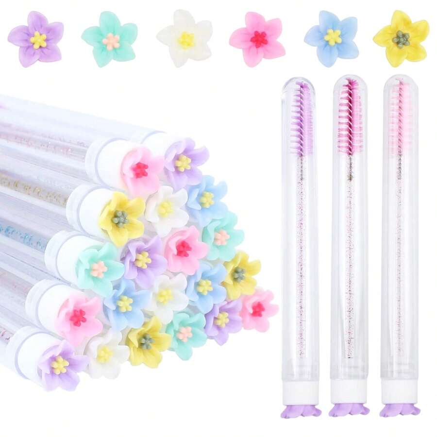 2/5/10/20 Pcs Mascara Wands Tube Set Reusable LashBrush Rose Flower Tube Eyelash Brush Tubes SpooliesLash Extension Brushes Applicators Makeup Tools - Multicolor - View 1