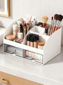 1pc Multi-Function Cosmetic Storage Box With Drawers - Suitable For Vanity, Bathroom And Dorm Countertop Makeup Organization, Can Store Makeup Brushes, Lotions, Perfumes, Eyeshadows, Lipsticks, Etc. - Multicolor - View 4
