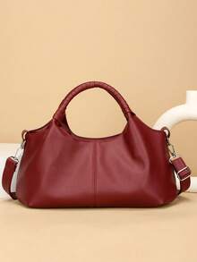 New Vintage PU Leather Women Handbag, Fashion Zipper Shoulder Bag With Detachable Strap, Women Work Travel 2-In-1 Bag, Gray, Black, Green