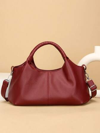 New Vintage PU Leather Women Handbag, Fashion Zipper Shoulder Bag With Detachable Strap, Women Work Travel 2-In-1 Bag, Gray, Black, Green