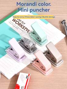 1个纯色双孔打孔器（6毫米直径圆孔），马卡龙造型便携式手动打孔器，适用于办公装订用品、学校日记本、剪贴簿和返校季。