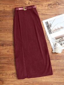 Saia A-Line Elegante e Casual com Cinto Bordô, Adequada para Encontros e Uso Diário