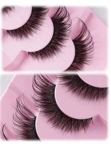 7对自然猫眼假睫毛，狐狸眼假睫毛，整条透明带柔软蓬松交叉纤细浓密仿貂毛假睫毛，适合日常和派对妆容 - 持久自然的睫毛嫁接 - 濃密款 - 查看 3