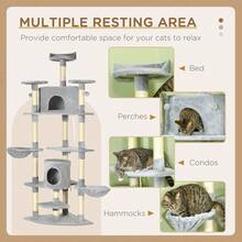 PawHut 200 XXL Cat Tree With Cat Holes, Hanging Mats, Stable For Large Cats In Light Gray - 1 - View 4