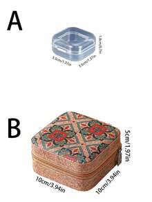 1/5pcs, Mini Pu Leather Vintage Printed Jewelry Box With Mirror, Can Accommodate Earrings, Rings, Necklaces, Travel Storage Box, Jewelry Earrings, Elegant Style Printed Jewelry Box, Multi-Function Jewelry Storage Box, Zipper Convenient Jewelry Bag, Exquisite Cosmetics And Lipstick Storage Bag, Mother's Day Gift, Girls Gift, Handbag Storage,Room Decor - Multicolor - View 3