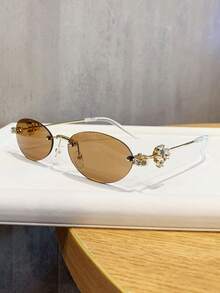 1副女士时尚眼镜，新款椭圆形无框设计，镶嵌水钻，时尚别致，适合街头风、度假、送礼、日常佩戴、派对、外出以及防晒。 - 彩色 - 查看 18