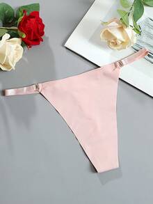 1pc Minimalist Solid Color Rhinestone Decor Elastic Thong Panties, Sexy & Breathable, Comfortable & Seamless For Women - Pink - View 9