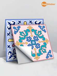SUPSTICKER 12 piezas de pegatinas de pared de PVC con diseño de azulejos vintage bohemio, autoadhesivas, impermeables y resistentes al calor, de varios tamaños, para decoración DIY de cocina y hogar - Multicolor - Ver 5