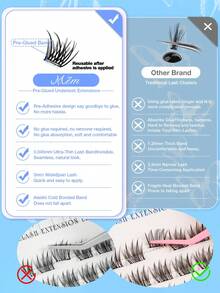 MEM 60/80/90pcs Self-Adhesive Fluffy False Eyelash Clusters, 11-13mm Mixed Length Set, No Glue Needed, Fluffy Self-Adhesive DIY Eyelash Extension, Pre-Glued Eyelash Clusters, Natural Lengthening C-Curl False Eyelash Clusters, No Glue Needed, No Need To Remove False Eyelashes, False Eyelash Clusters, False Eyelashes, Individual False Eyelashes, Fake Eyelashes - 黑色 - 查看 6