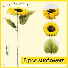ArtiEleg 1/3/8/12/20pcs Artificial Silk Sunflower With Stem, Home Decor For Room, Bedroom, Easter, Mother's Day, DIY Craft, Wedding, Birthday, Valentine's Day - Yellow - View 15