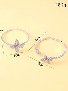 Butterfly Pave Rhinestone Bangle Bracelet Set For Women, Elegant Shiny Layered Jewelry - Silver - View 4