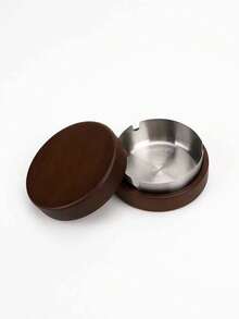 Walnut Color Solid Wood Ashtray, Unique Rosewood Ashtray, Home & Office Use Stainless Steel Covered Ashtray, Anti-Pollution - Maroon - View 7