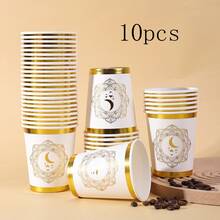 10个/20个/60个，9盎司快乐开斋节纸杯，斋月穆斯林一次性咖啡杯，散装金箔冷热饮派对用品，开斋节伊斯兰宰牲节装饰，开斋节庆祝杯，节日伊斯兰餐具，斋月节一次性派对杯