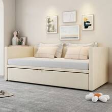 Folding Bed With Slatted Base, 90/180*200 Multifunctional Sofa Bed, Made Of Skin-Friendly Beige Velvet Fabric. - Beige + Upholstered + 90cm*200cm - View 5