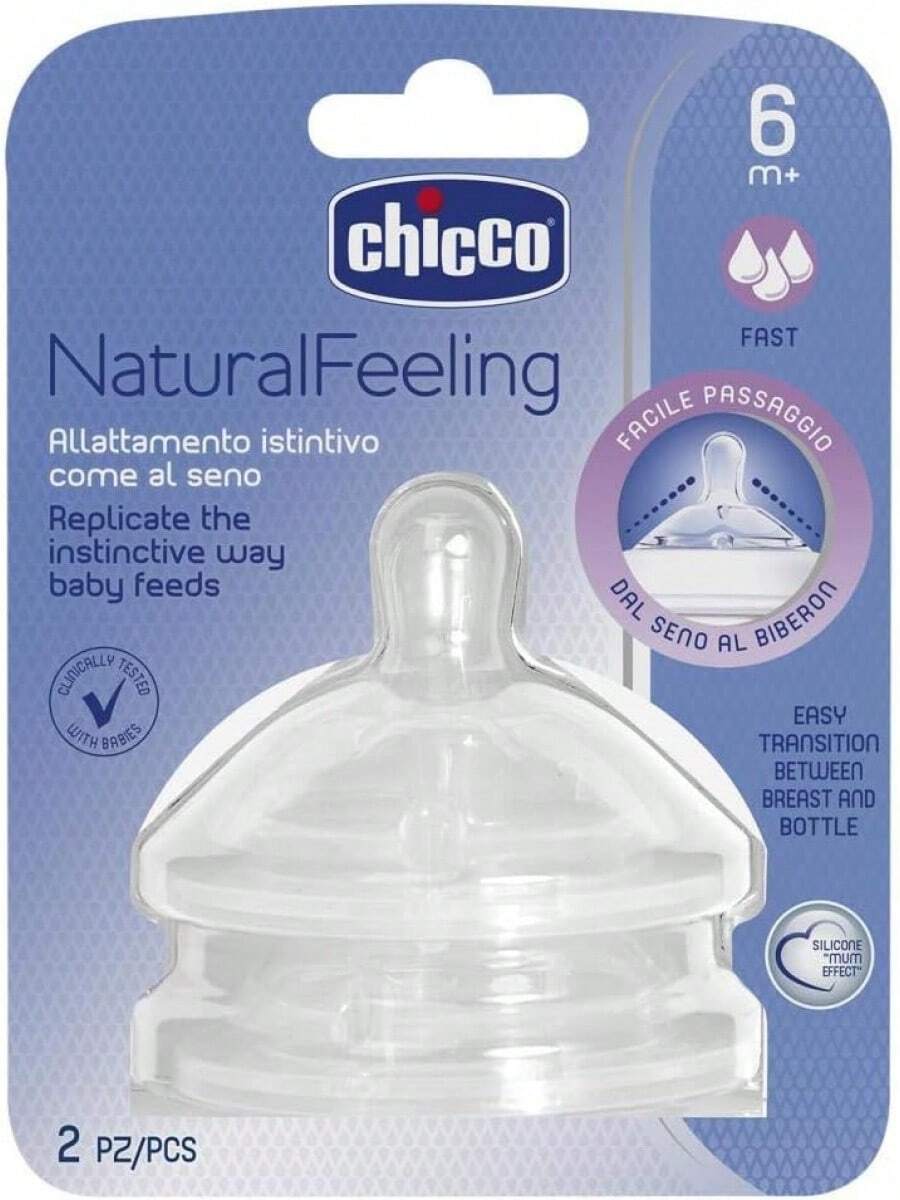 CHICCO, Set de Tetinas para Biberón de Flujo Rápido Natural Feeling, +6 meses - Flujo Rápido - Ver 1