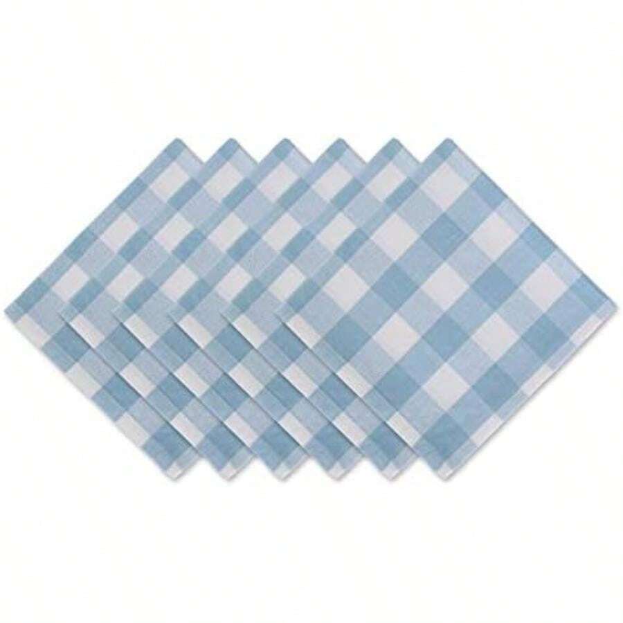 DII Buffalo Check Collection, Mantel clásico de Granja, Redondo de 70 Pulgadas, Azul Claro y Blanco(20 x 20 cm (Juego de 6) Azul claro y blanco) - Multicolor - Ver 1