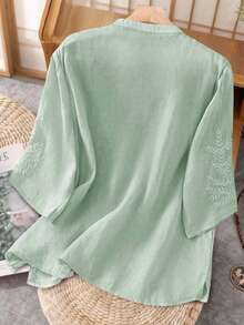 Plus Size Casual Loose Women Top With Embroidery Decoration, Suitable For Spring/Summer - Mint Green - View 2
