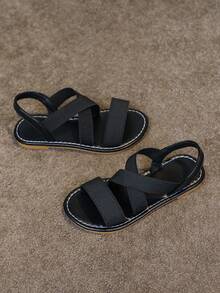 Girls' Sandals Summer New Roman Sandals Casual Flat Sandals Toddler & Little Kid Soft Bottom Elastic Band Open Toe Beach Shoes - Black - View 2