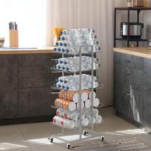 5-Tier Rolling Water Bottle Organizer Rack With Wheels, Freestanding Drink Storage Holder, Space-Saving Beverage Storage For Pantry Kitchen Living Room Office - Silver - View 4