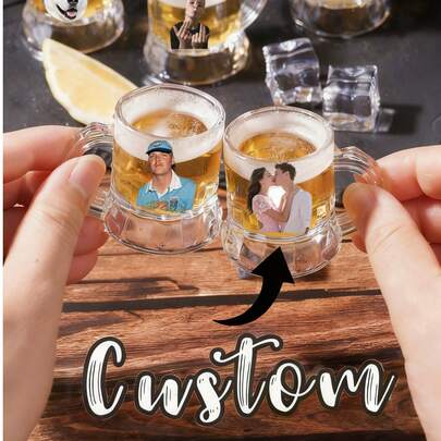 1 Cốc bia mini cá nhân hóa, Ảnh tùy chỉnh, Cốc nhựa trong suốt 1oz có quai, Đồ uống tiệc độc đáo cho rượu Whisky, Equila - Giặt máy, Lý tưởng cho Lễ hội bia Oktoberfest, Tiệc BBQ, Tụ họp tại nhà, Lễ kỷ niệm quán bar, Phụ kiện bia, Cốc nước cho sự kiện Giáng sinh & Đồ dùng tiệc tùng