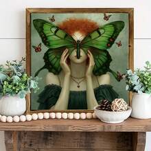 Charming Green Butterfly Fantasy Vintage Rustic Style Wooden Framed Wall Art, 8x8 Inches Rustic Home Decor Plaque For Living Room, Office, Photo Wall, Desk Display Decoration, Perfect Homely Aesthetic Gift For Friends - Multicolor - View 7