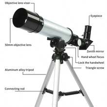 90倍天文望远镜，适合初学者，专业天文景观望远镜，带三脚架，2个不同倍率的目镜，1.5倍巴洛镜（本产品应逐步调节，以使目镜显示图像更快更清晰。）
