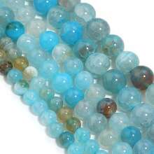 1 String Natural Faceted Blue Aquamarine Agate And Tourmaline Beads For Jewelry Making