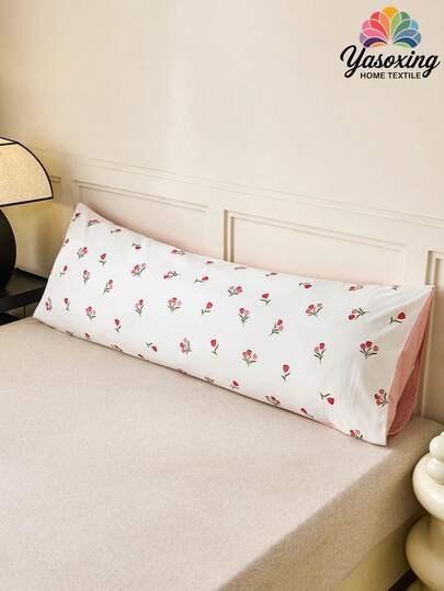 1pc 100% Premium Pink Tulip Print Pillowcase Without Filler Soft Breathable Pillow Covers With Envelope Closure Throw Pillow Cover For Bed Home, For Sofa, Living Room Farmhouse Style 20"X54"- Pillowcase Decor Pillocase, Gifts For Women&Men ,Insert Not Included, Machine Washable