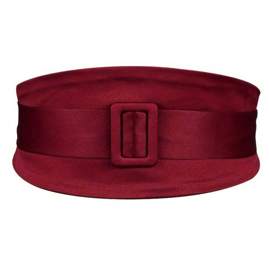 1PCS Solid Color Elegant Elastic Band Wide Belt Cute Dress Belt Ladies Party Prom Accessories Skinny Wear Gifts For Friends And Families (OPP Bag) Suitable For Daily Travel Activities - 酒紅色 - 查看 1