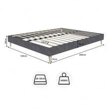 Minimalist Bed Frame 160x200 Cm, Beige Dutch Velvet Fabric, Low Profile Base, Modern Style, Without Gas Lift Mechanism, Headboard Or Mattress - Grey - View 4