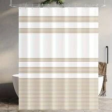 Modern Beige Gold Horizontal Stripe Shower Curtain - Minimalist Gradual Textured Golden Striped Pattern Bathroom Decor, Waterproof Polyester Fabric With Hooks (8-10pcs), Machine Washable, Multiple Sizes 120x180/150x180/180x180 Cm - 隨機的 - 查看 8