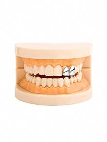 RACHELZ Vintage Double Smooth Surface Teeth Grillz Fangs Hip Hop Glossy Tooth Caps For Women Men Jewelry Halloween Christmas Cosplay Gift Daily Dental Grills - Prata - Ver 4