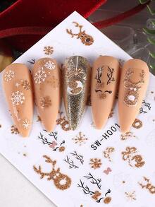 3D sclipici auriu desene animate Crăciun unghii autocolante 2 buc negru alb auriu drăguț arc elan fulg de zăpadă cerb DIY Kawaii iarna Crăciun autoadeziv gel polonez Decal slider unghii arta decorare - Multicolor - Vizualizare 8