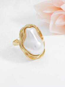 1枚时尚优雅的仿巴洛克珍珠可调节戒指，适合女士日常及旅行佩戴 - 彩色 - 查看 4