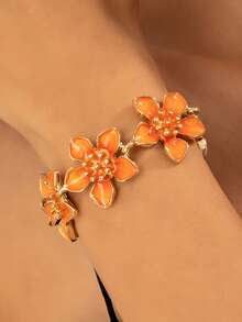 1件 时尚创意海滩度假风金属橙花油滴五瓣花金属链可调节手链 - 手鍊 - 查看 5