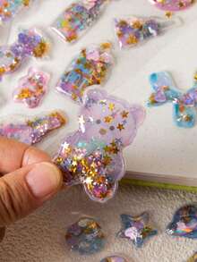 Cute Gold Glitter Shake Stickers - Light Color Design, Suitable For Mobile Phone Cases, Notebook Decorations And Handicrafts, Scissors Stickers, Diary Expansion, 3D Relief Stickers, Graffiti Stickers - Multicolor - View 5