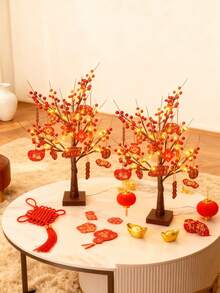 Chinese New Year Decorations Glowing Tree,Red Berry Birches Tree Hanging Chinese Ornaments,Suitable For New Year,2026,Table Setting, Fireplace Decoration, Holiday