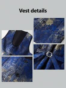 Mens Suits 3 Piece Graffiti Suit Single Breasted One Button Jackets Formal Dress Party Prom Tuxedo Suits Blazer Set - 藏蓝色 - 查看 6